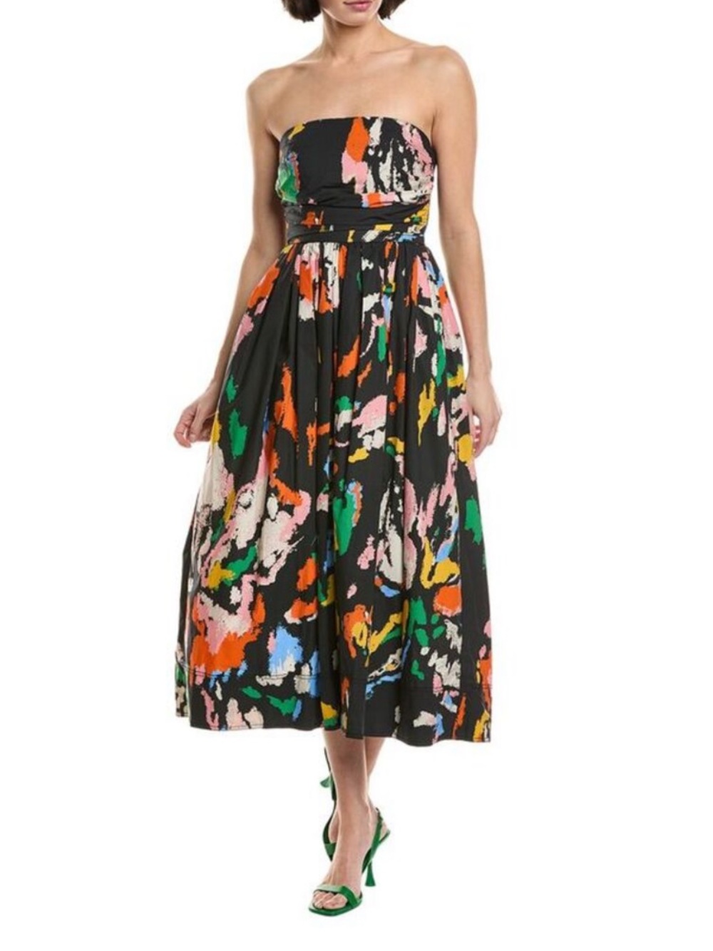 A.L.C. Strapless Abstract Midi Dress in Black Multicolor